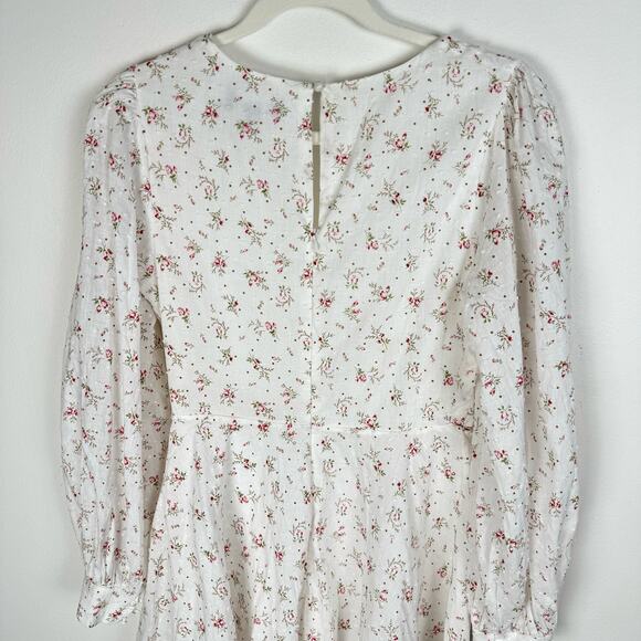 Lulus Blooming Into Love White Floral Print Long Sleeve Mini Dress Size Small - Picture 7 of 10